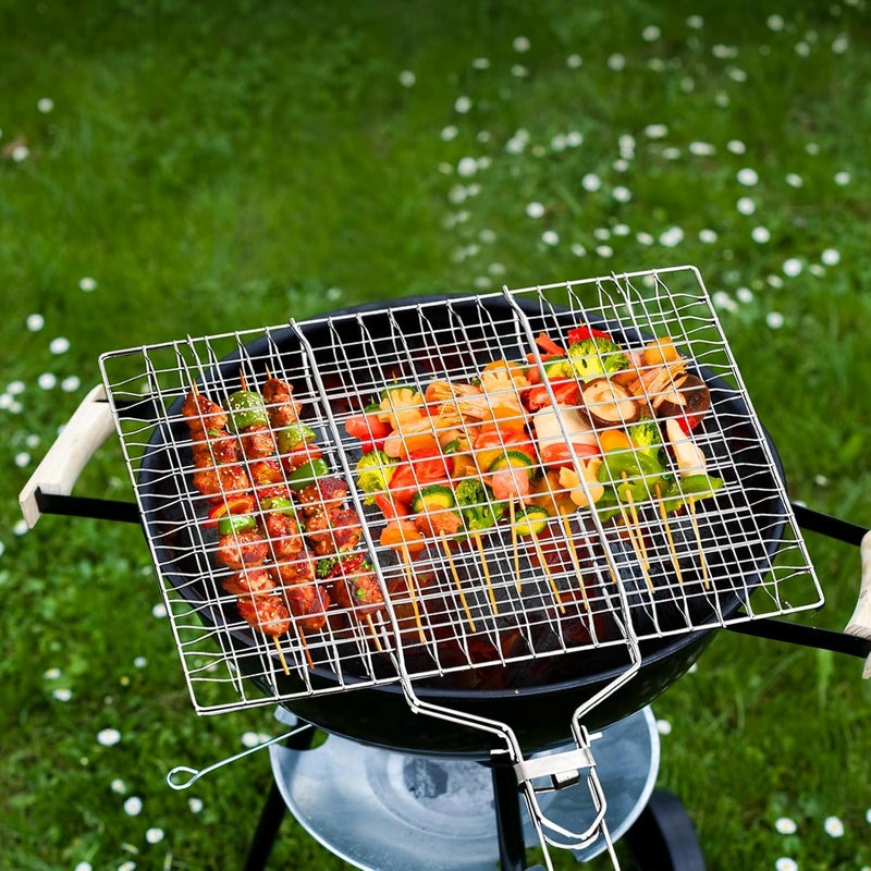 Ribber Fish Grill Baskets，Folding Portable Fish Grilling Rack For Grill, BBQ Grilling Basket, Stainless Steel Grill Basket For Veggies, Shrimp, Meat Cook，Come With Storage Bag and Two Basting Brush - Image 4